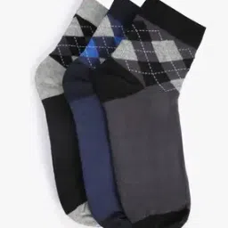 Set of 3 Argyle Checked Ankle Length Socks-picture-8