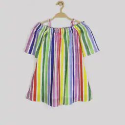 Striped Shift Dress with Cold-Shoulder Sleeves-image-78