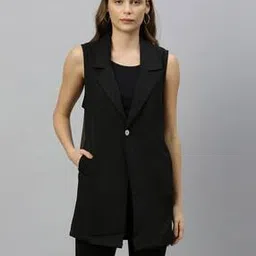 Colourblock Sleeveless Shrug with Button Closure-41