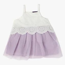 Girls Foil Tulle Strap Schiffli Embroidered Fit & Flare Dress-image-59
