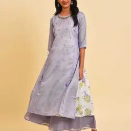 Printed A-Line Kurta with Embroidery-image-53