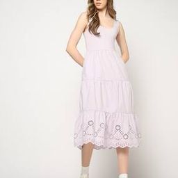 Women Sleeveless Round-Neck Solid Dress with Eyelets-image-2