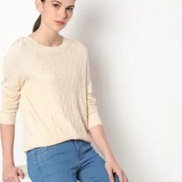 Pattern Knit Pullover with Ribbed Hems-image-23