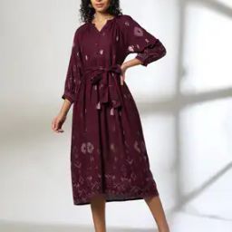 Women Printed Fit & Flare Dress with Tie-Up Waist-image-46