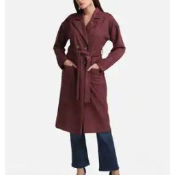 Women Double-Breasted Trench Coat with Lapel Collar & Belt-52
