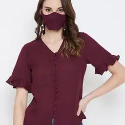 Textured Short Sleeves Shirt with Mask-image-9
