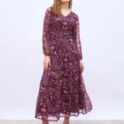 Long Sleeves V Neck A-Line Maxi Dress-image-26