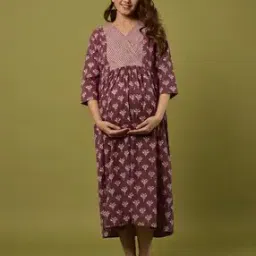 Printed Fit & Flare V-neck Dress-image-56