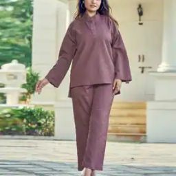 Women Band Collar Pant-Suit Set-image-65
