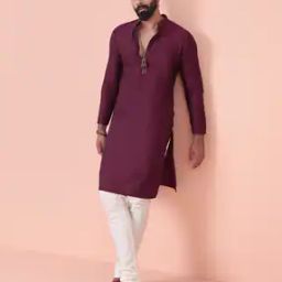 Men Regular Fit Long Kurta with Mandarin Collar-image-42
