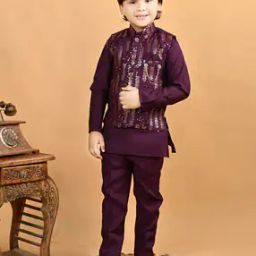 Boys Embellished & Embroidery Kurta Pyjama Set-image-1