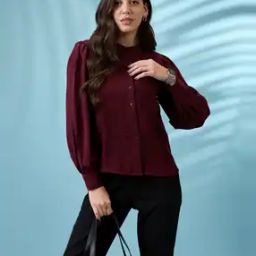 Women Mandarin Collar Shirt-image-3