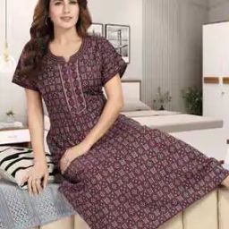 Women Geometric Print Round-Neck Nightie-image-13