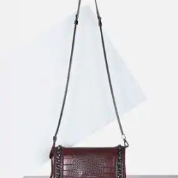 Women Croc-Skin Sling Bag with Chain Detail-image-1