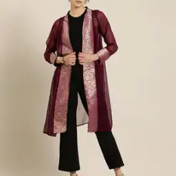 Women Floral Woven Regular Fit Front-Open Shrug-20