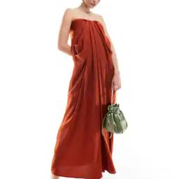 Women Off-Shoulder Maxi Bandeau Satin Dress-image-82