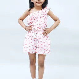 NUEVOSDAMAS Girls Strawberry Printed Georgette Playsuit With Ruffles-image-22
