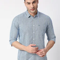 Basics Men Blue Slim Fit Checked Cotton Casual Shirt-image-36