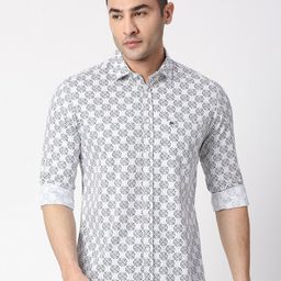 Basics Men Grey Slim Fit Floral Printed Cotton Casual Shirt-image-48