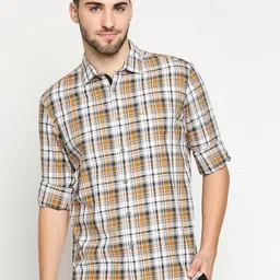 Basics Men Yellow & Green Slim Fit Tartan Checks Checked Casual Shirt-image-7