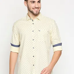 Basics Men Yellow Pure Cotton Slim Fit Printed Casual Shirt-image-79