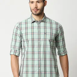Basics Men Green Slim Fit Checked Casual Shirt-image-51