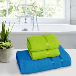 Story@home Set Of 3 Blue & Green Solid Pure Cotton 450 GSM Towels-picture-8