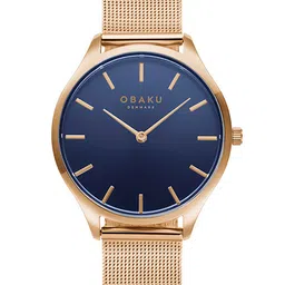 Obaku Men Blue Brass Embellished Dial & Rose Gold Toned Stainless Steel Bracelet Style Straps Analogue Watch-picture-6