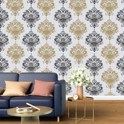 Jaamso Royals Black & Cream Waterproof Damask Self Adhesive Wallpaper-picture-22
