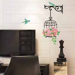 Jaamso Royals Green & Pink Parrot Cage Printed Self-Adhesive Removable Wall Sticker-image-51