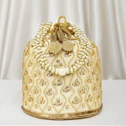 Peora Embroidered Potli Bags Handmade Ethnic Purse Handbags Stylish Cream - P88CRM-picture-8