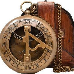 generic Sundial Compass with Leather Case and Chain - Push Open Mechanism Vintage Steampunk Accessory image 2