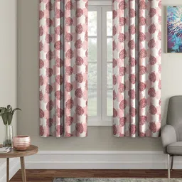 Cortina Maroon & White 2 Pieces Leaf Printed Window Curtains-picture-36