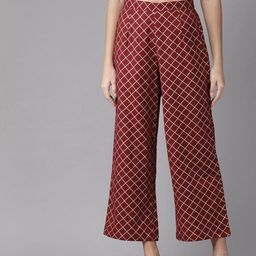 anayna Women Maroon Checked Wide Leg Palazzo-image-68
