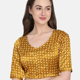 THE WEAVE TRAVELLER Women Mustard Yellow Ready-Made Mashru Saree Blouse-image-54