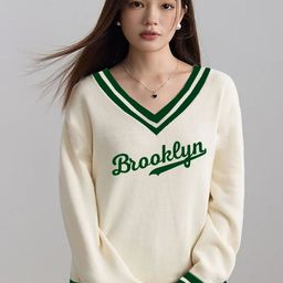 CLAFOUTIS Typography Print V-Neck Drop Shoulder Sleeves Oversized T-shirt With Mask-image-97
