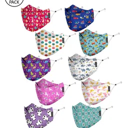 PRIVIU Kids Pack Of 10 Printed 4-Ply Reusable Mask-32