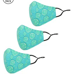 Tossido Kids Pack Of 3 Green Printed 3-Ply Reusable Pure Cotton Cloth Mask-49