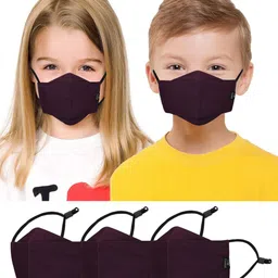 CENWELL Kids Set Of 3 Maroon Solid  6-Ply Pure Cotton 3D Reusable Masks image 2