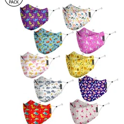 PRIVIU Kids Pack Of 10 Printed Pure Cotton Masks-46