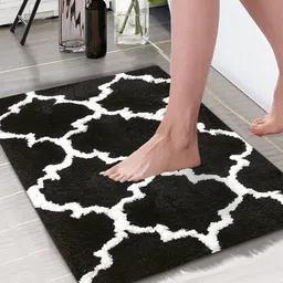 Aura Black & White Printed Rectangular 1850 GSM Anti Skid Bath Rug-16
