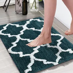 Aura Teal Green Printed 1850 GSM Rectangular Anti Skid Bath Rugs-56