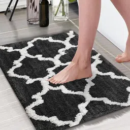 Aura Grey & White Printed Rectangular 1850 GSM Anti Skid Bath Rug-3