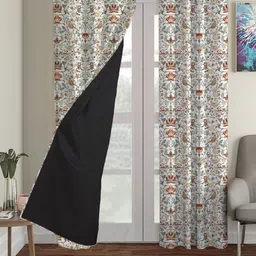 HOUZZCODE White & Multicoloured Ethnic Motifs Black Out Window Curtain image 1