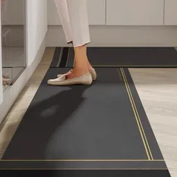 Deoxys 2-Pcs Grey & Black Striped Anti Skid Kitchen Mats-26