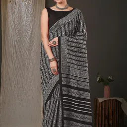 Anouk Black & White Batik Printed Bhagalpuri Saree-picture-38
