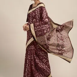 Anouk Brown & White Warli Printed Sambalpuri Saree-image-40