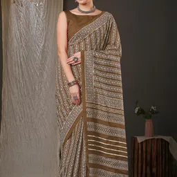 Anouk Olive Green & White Batik Printed Bhagalpuri Saree-picture-31