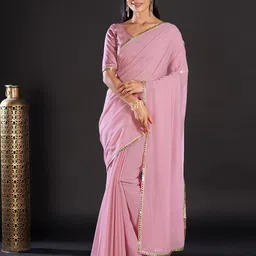 Mitera Mauve & Gold-Toned Mirror Worked Pure Georgette Saree-image-7