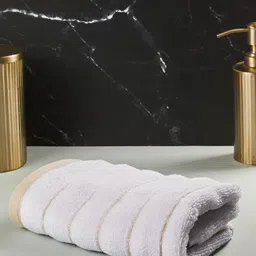 Fabindia Beige & White Meraki Striped Cotton Bath Towels-35